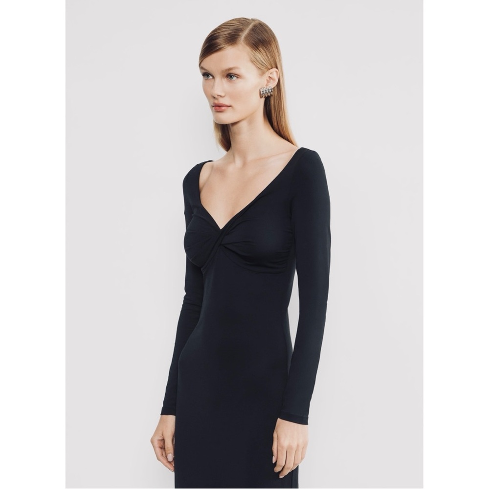 *New* BCBG Twisted V-Neck Knit Black Long Sleeve Midi Dress Size L ~ NWOT